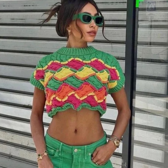 Zara Tops - Zara Multicolor Knit Crop Top